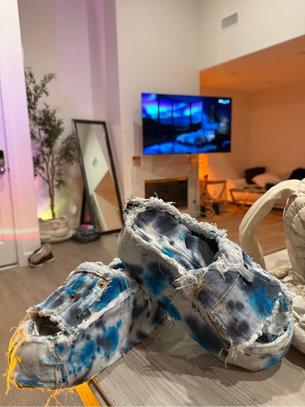 Tie-Dye Distressed Slides made by me SOLEMATE DENIM